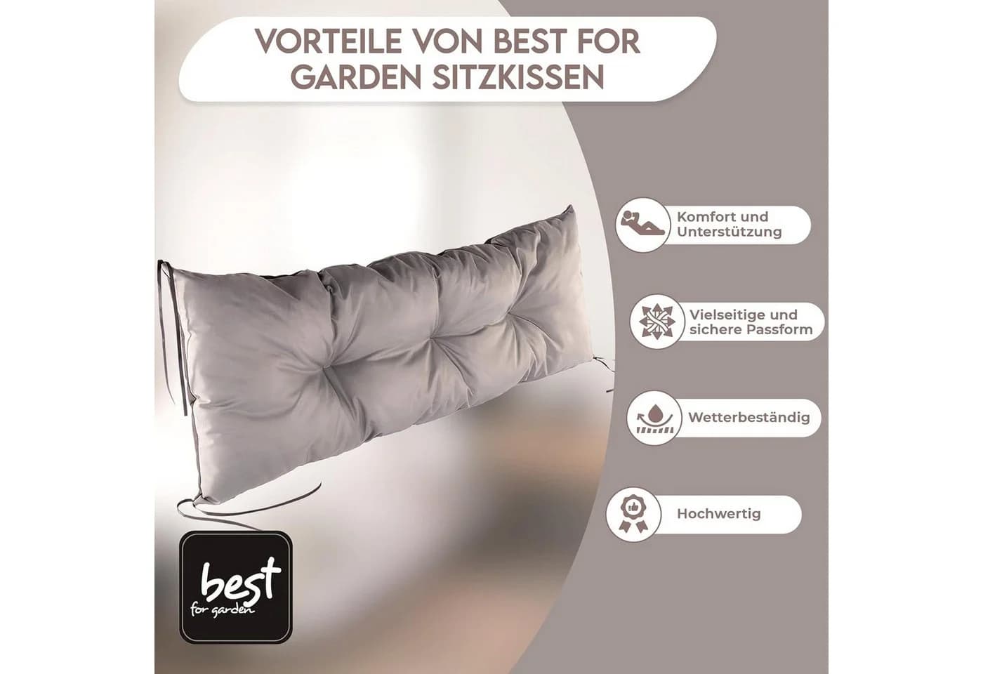 Best for Garden Bankauflage 120x40 cm Grau Rutschfest Wetterfest - Bild 3
