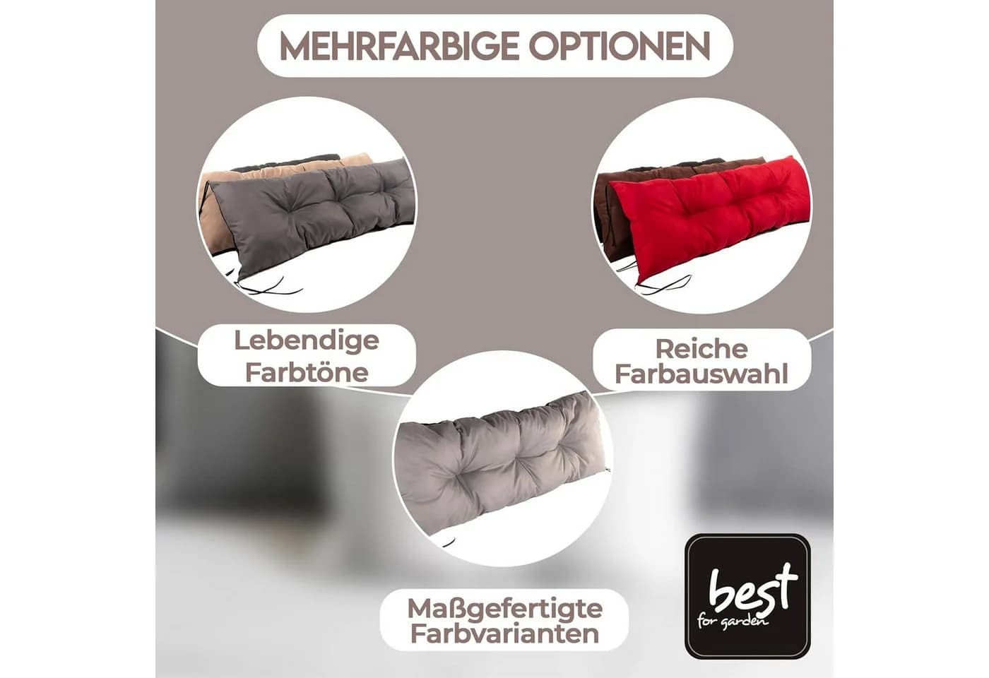 Best for Garden Bankauflage 120x40 cm Grau Rutschfest Wetterfest - Bild 5
