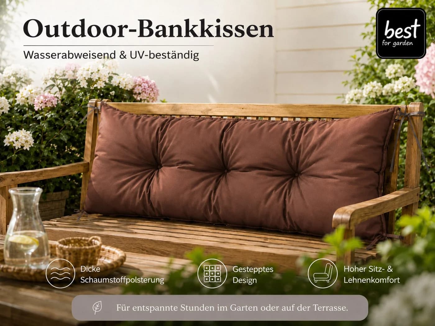 Best for Garden Dekokissen Bankauflage Braun Wetterfest