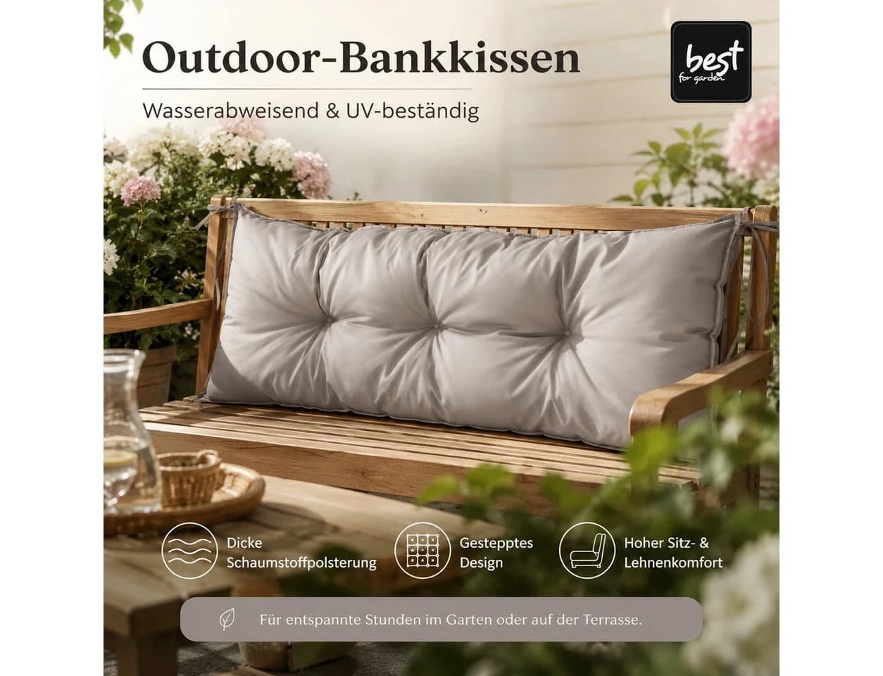 Best for Garden Dekokissen Bankauflage Grau Wetterfest