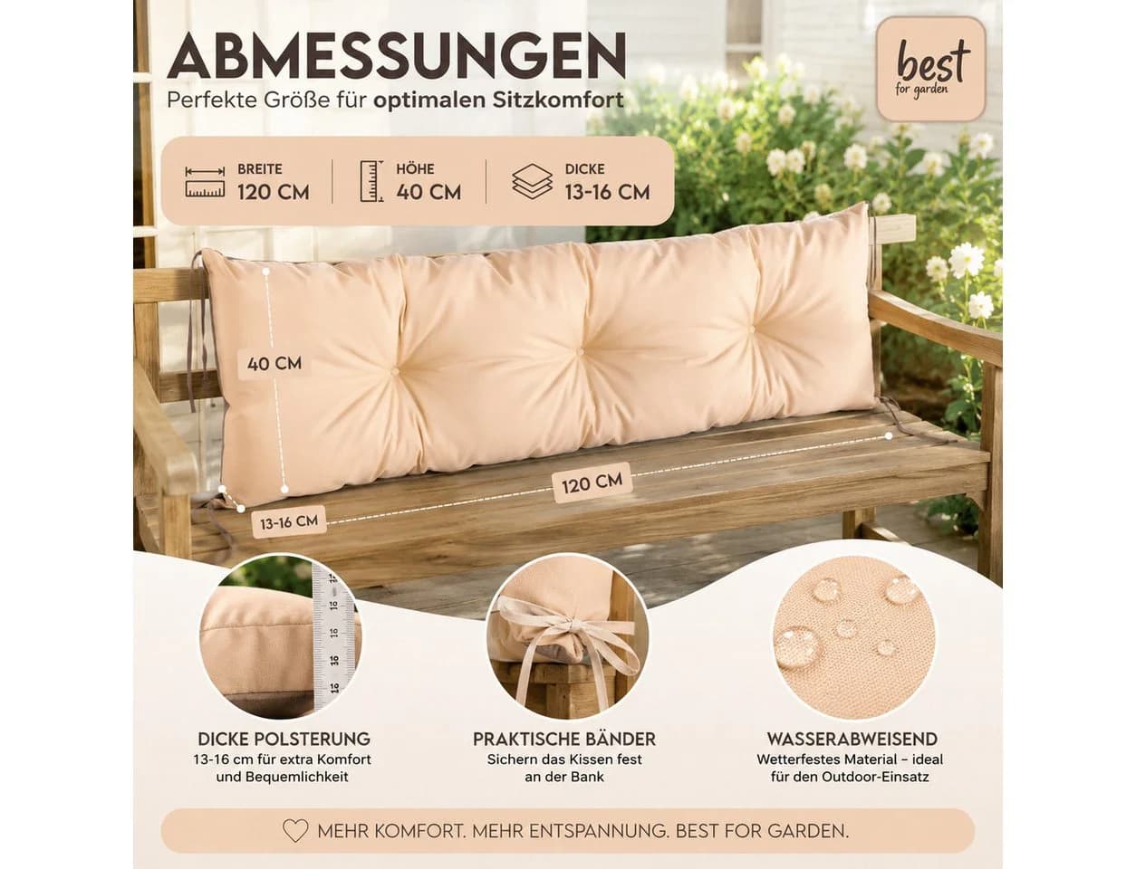 Best for Garden Dekokissen Bankauflage 120x40 cm Wetterfest - Bild 5