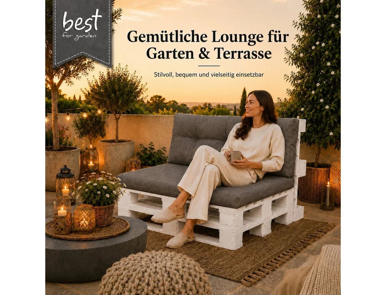 Best for Garden Palettenkissen Beige Polycotton