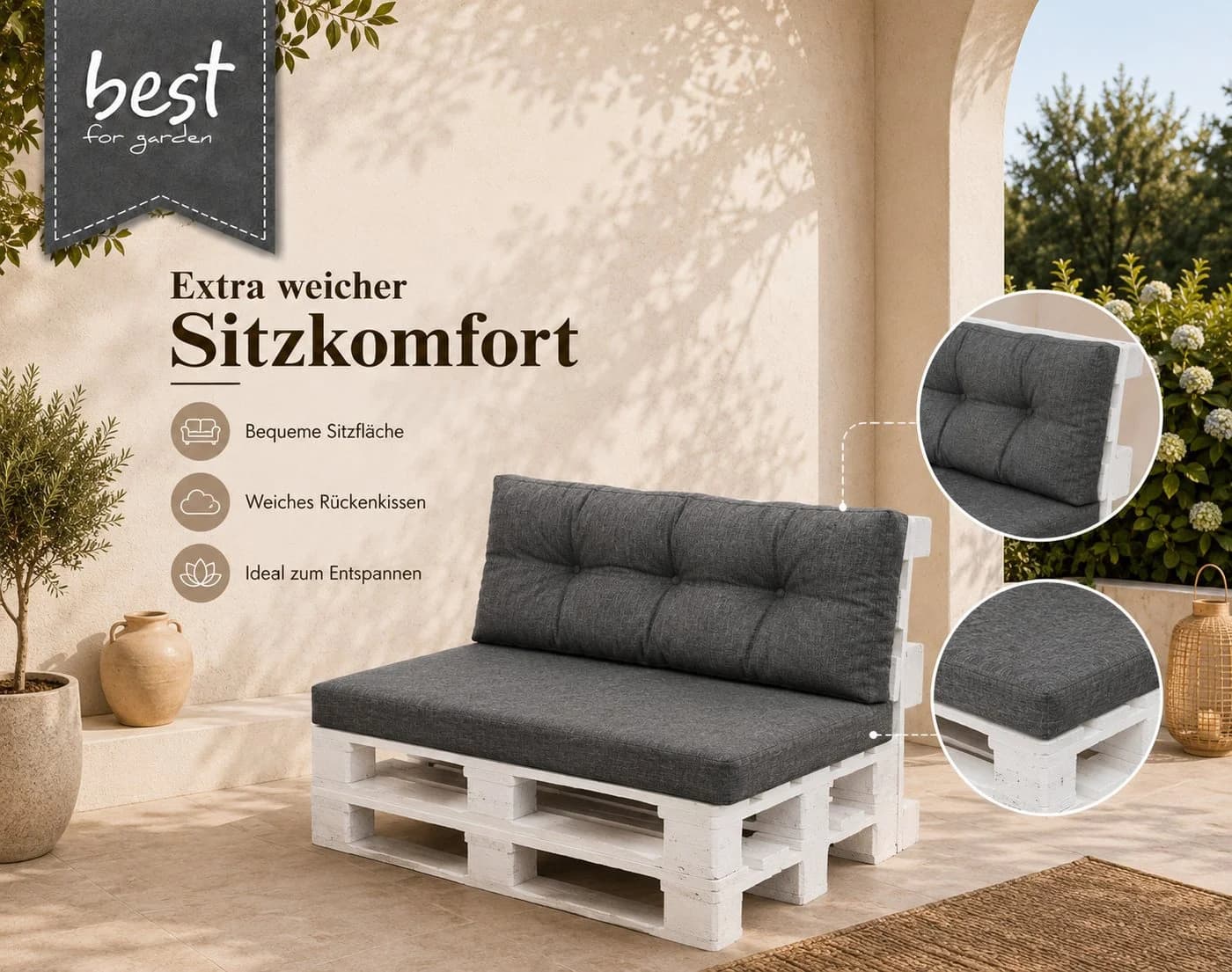 Best for Garden Palettenkissen Beige Polycotton - Bild 3