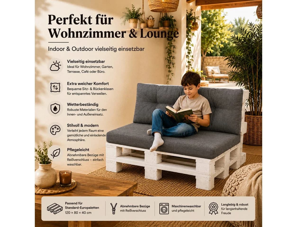 Best for Garden Palettenkissen Beige Polycotton - Bild 4