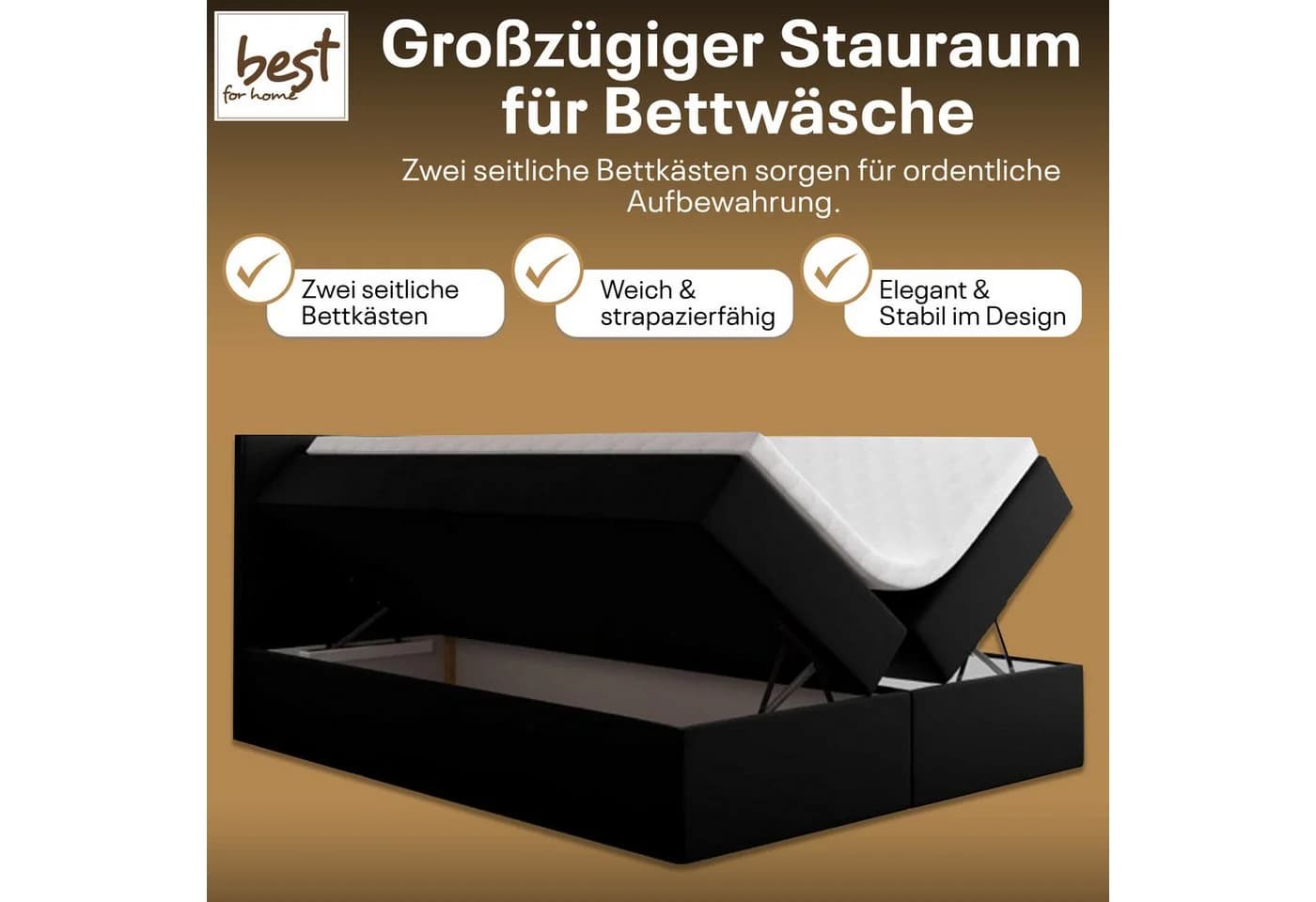 Best for Home Boxspringbett mit Bonellfederkern, Topper & Stauraum - Bild 3
