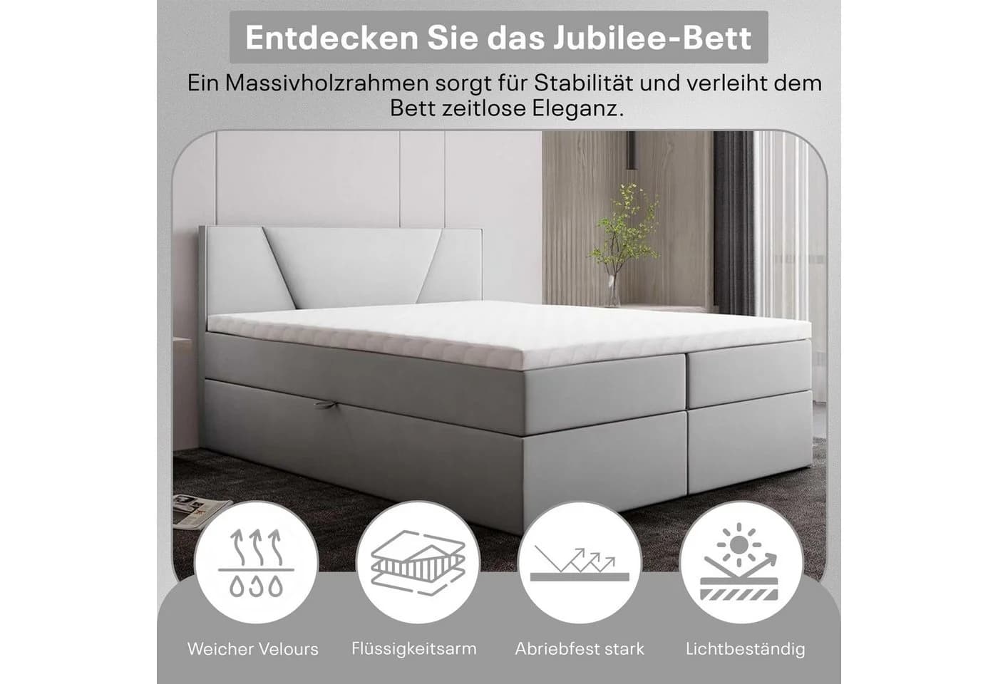 Best for Home Boxspringbett mit Bonellfederkern, Topper & Stauraum silber