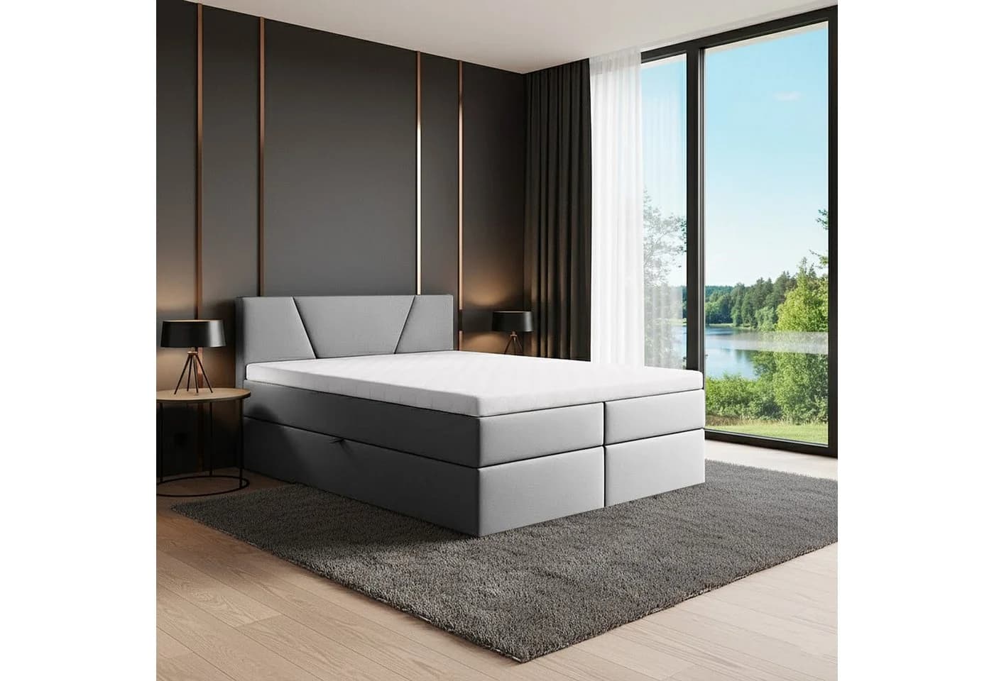 Best for Home Boxspringbett mit Bonellfederkern, Topper & Stauraum silber - Bild 2