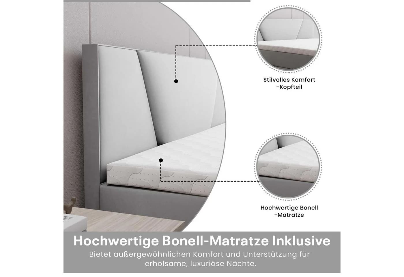 Best for Home Boxspringbett mit Bonellfederkern, Topper & Stauraum silber - Bild 5