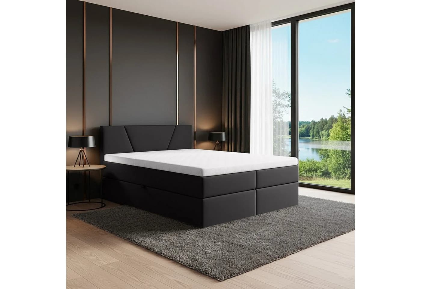 Best for Home Boxspringbett mit Bonellfederkern, Topper & Stauraum grau - Bild 2