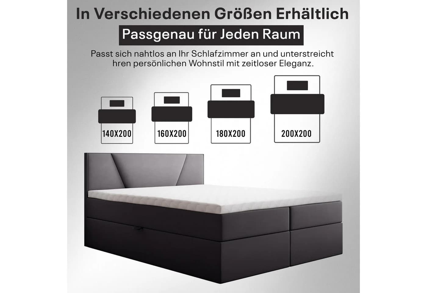 Best for Home Boxspringbett mit Bonellfederkern, Topper & Stauraum grau - Bild 5