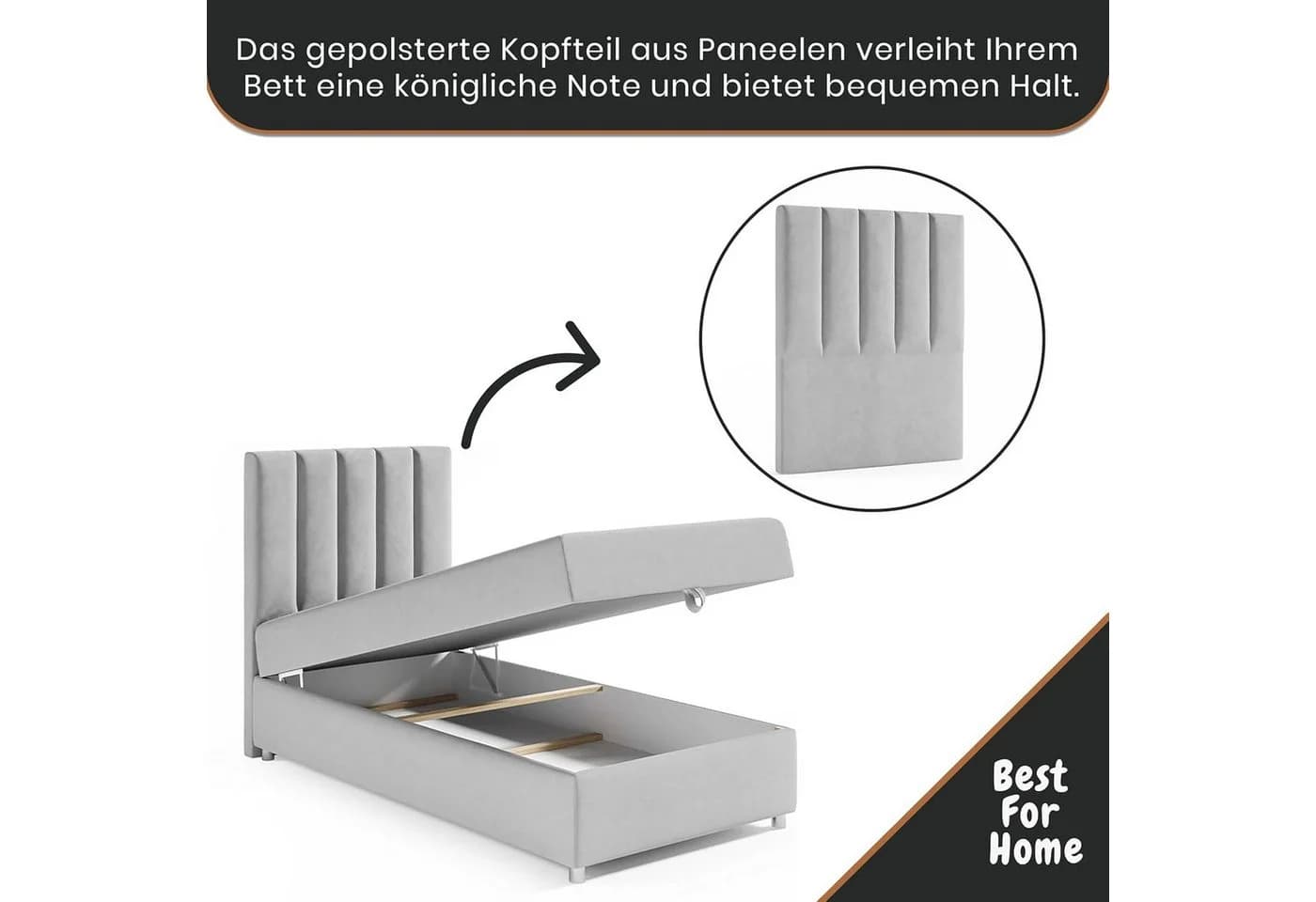 Best for Home Boxspringbett Trinity K10 SINGLE Grau mit Bettkasten - Bild 5