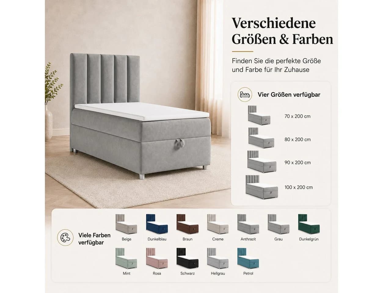 Best for Home Boxspringbett Trinity K10 SINGLE mit Bettkasten grau - Bild 3