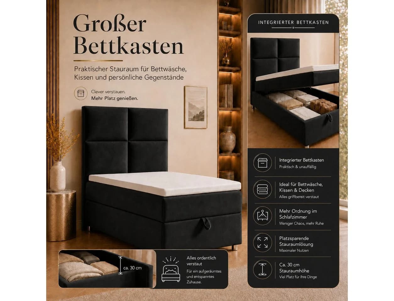 Best for Home Boxspringbett Trinity K-2 mit Bettkasten & Topper Schwarz - Bild 5