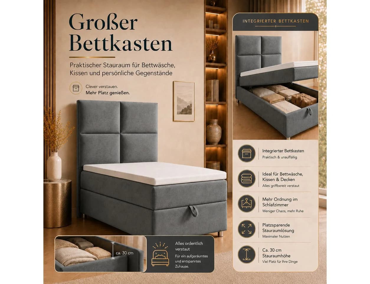 Best for Home Boxspringbett Trinity K-2 mit Bettkasten & Topper grau - Bild 5