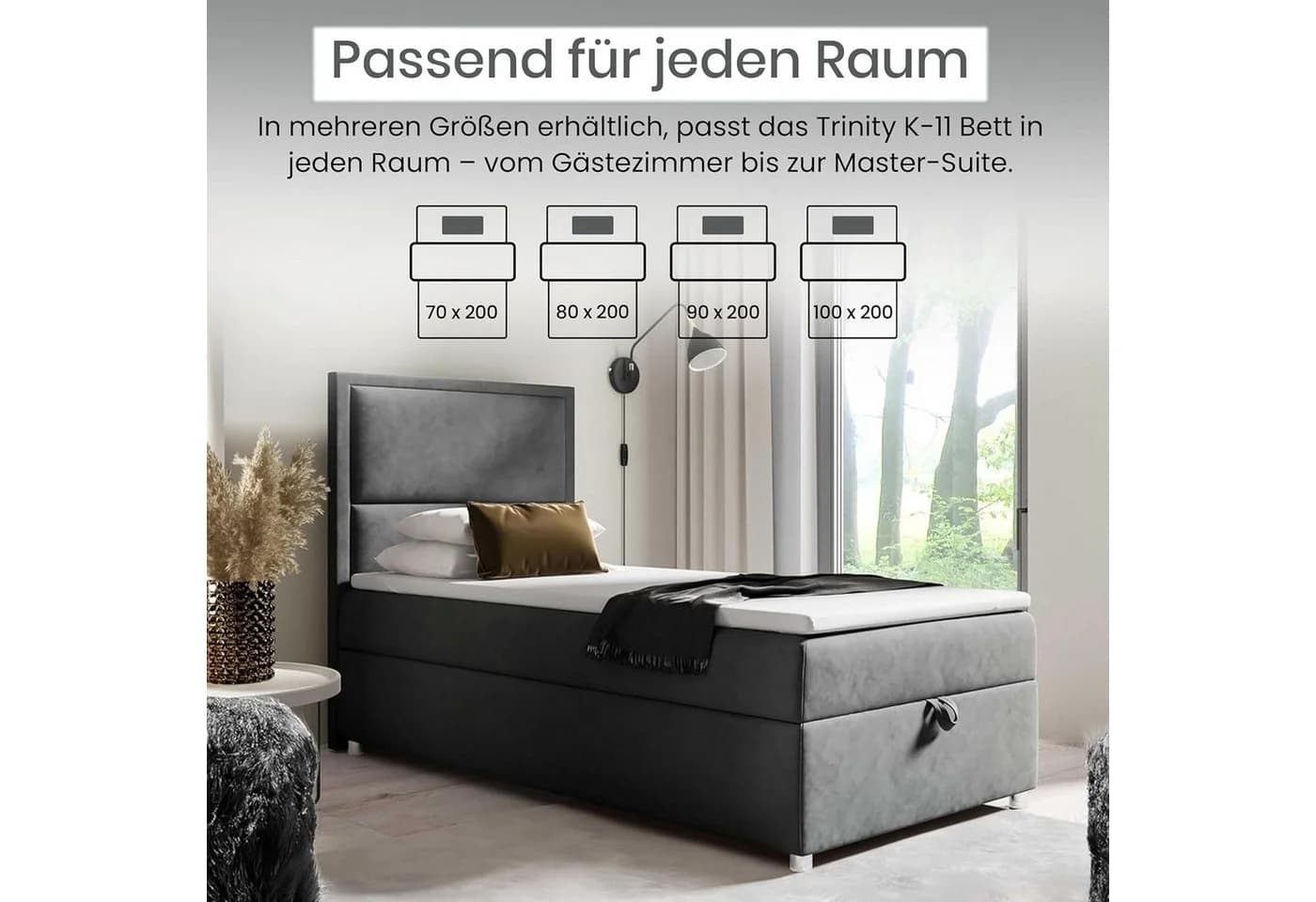 Best for Home Boxspringbett K-11 SINGLE mit Bettkasten Grau - Bild 4