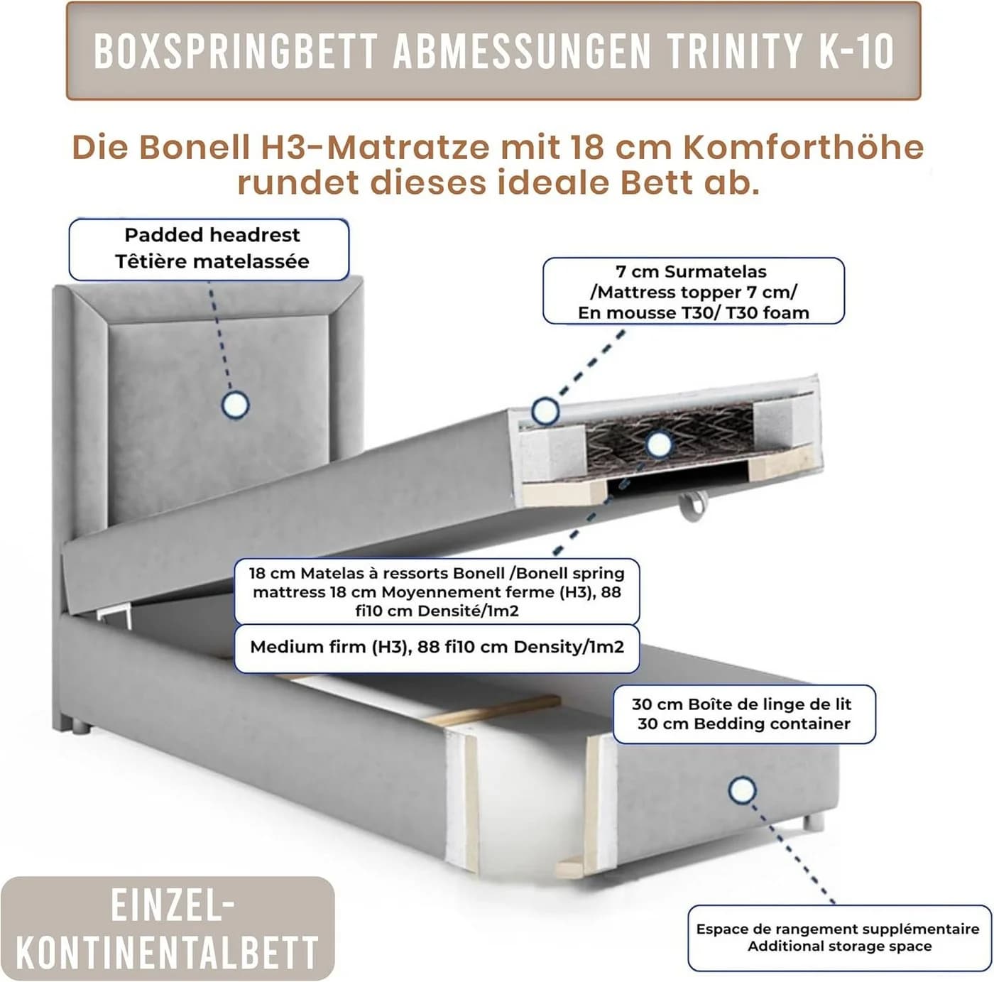 Best for Home Boxspringbett Trinity K-10 mit Bettkasten & Bonnell-Matratze - Bild 4