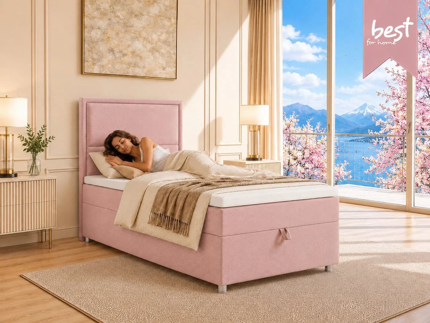 Best for Home Boxspringbett K-11 SINGLE Rosa mit Bettkasten