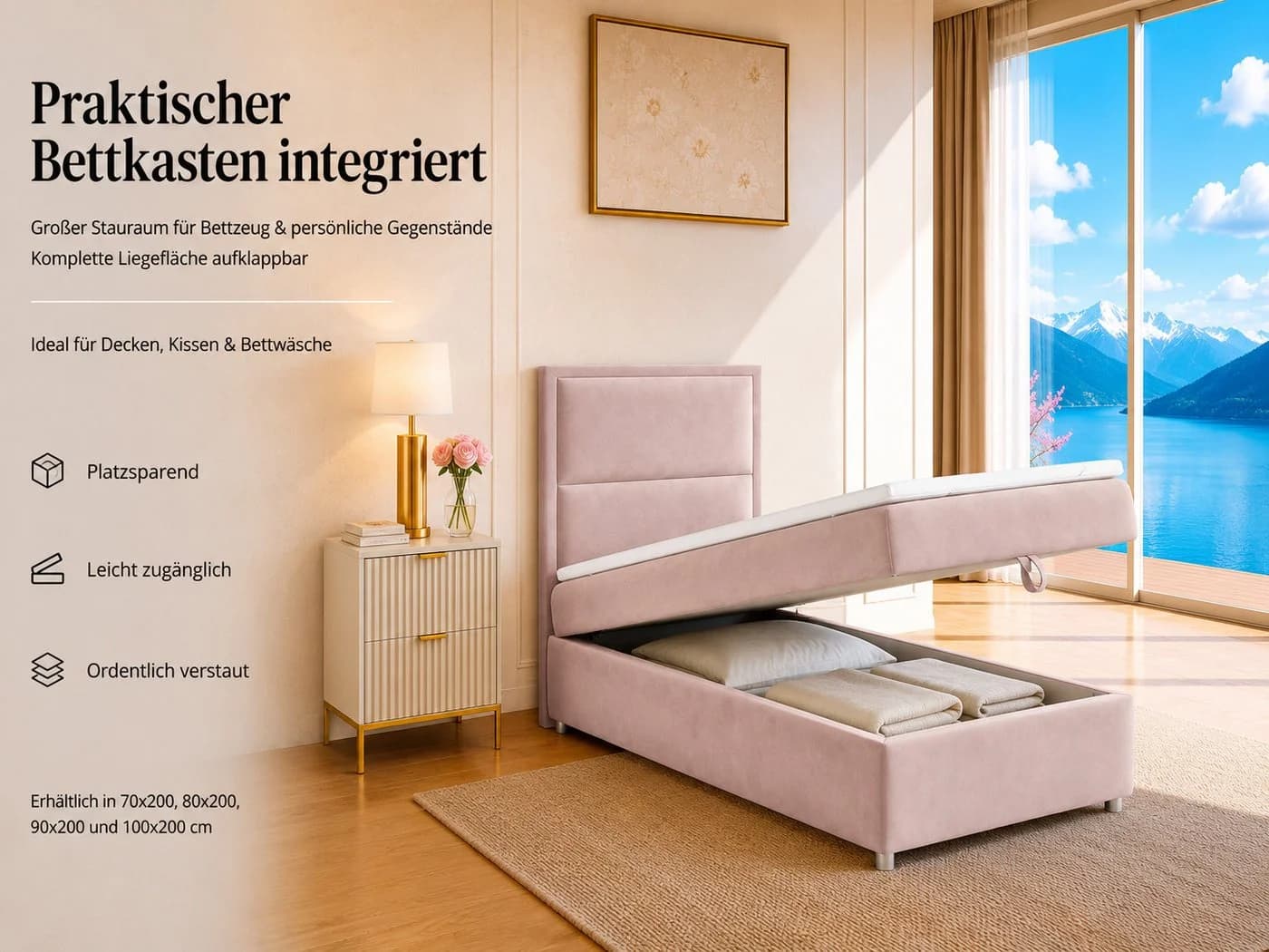 Best for Home Boxspringbett K-11 SINGLE Rosa mit Bettkasten - Bild 5