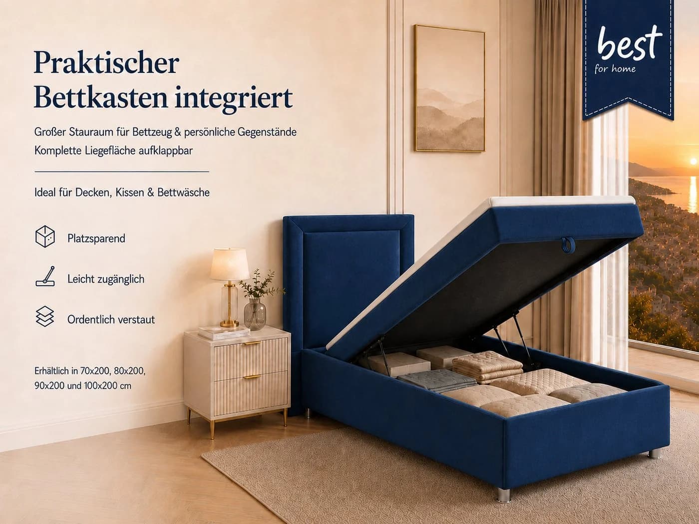 Best for Home Boxspringbett Trinity K-3 SINGLE Blau mit Bettkasten - Bild 5