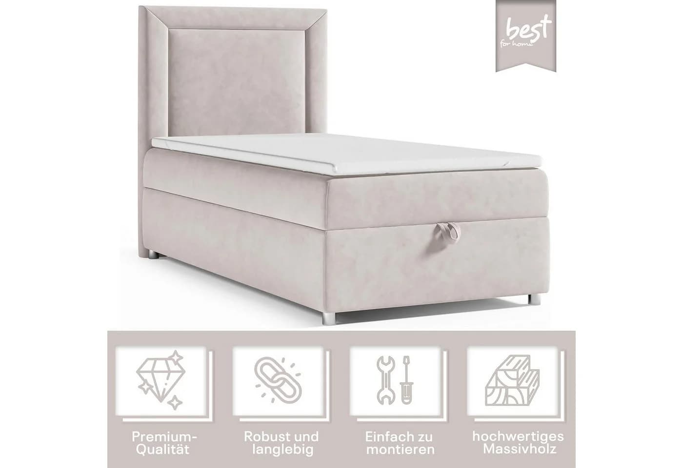 Best for Home Boxspringbett Trinity K-3 SINGLE mit Bettkasten & Topper H3 Creme - Bild 3
