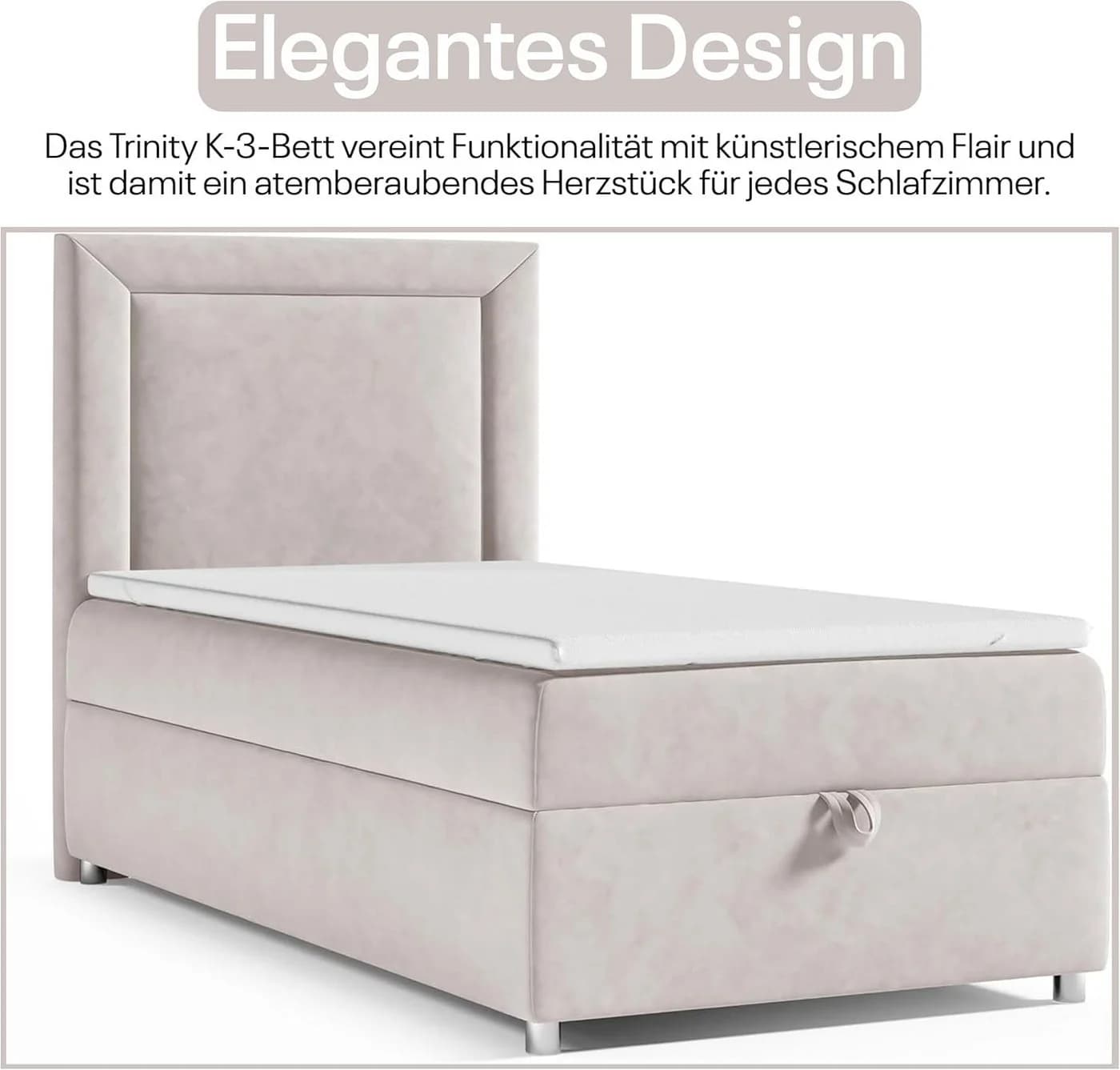 Best for Home Boxspringbett Trinity K-3 SINGLE mit Bettkasten & Topper H3 Creme - Bild 4