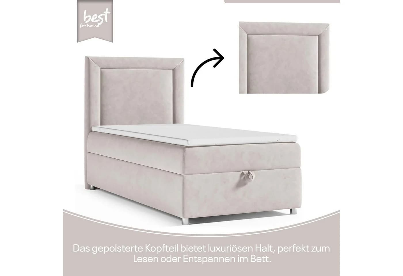 Best for Home Boxspringbett Trinity K-3 SINGLE mit Bettkasten & Topper H3 Creme - Bild 5