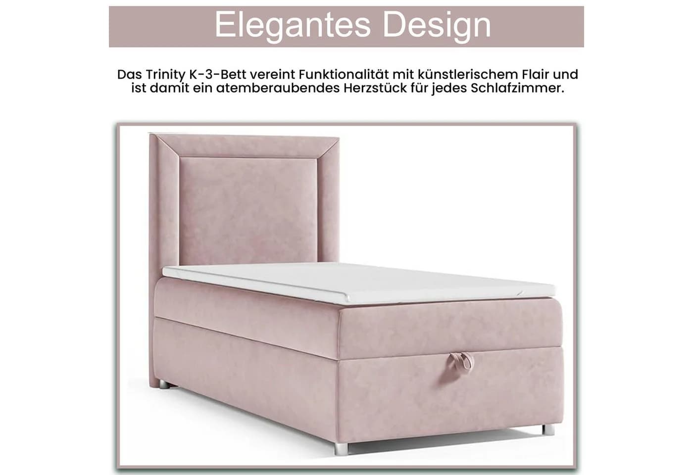 Best for Home Boxspringbett Trinity K-3 SINGLE Rosa Samt mit Bettkasten - Bild 4