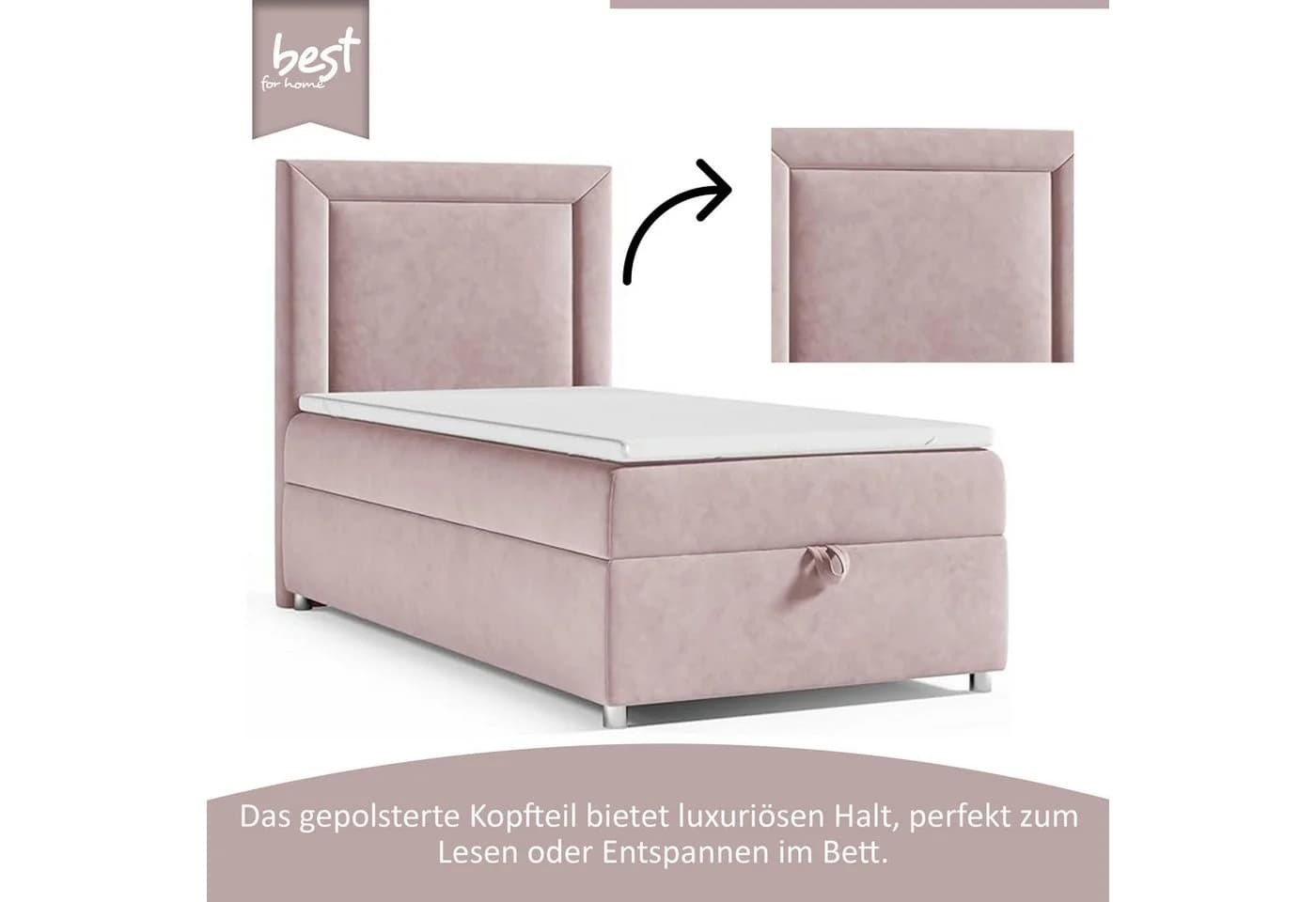 Best for Home Boxspringbett Trinity K-3 SINGLE Rosa Samt mit Bettkasten - Bild 5