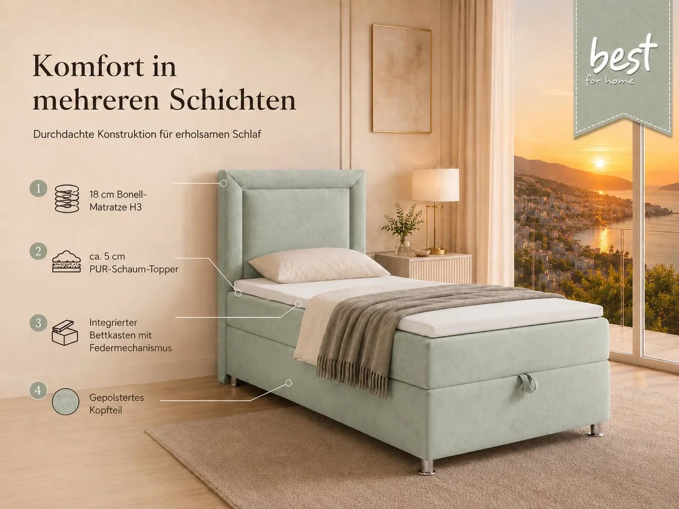 Best for Home Boxspringbett Trinity K-3 mit Stauraum und Topper - Bild 3