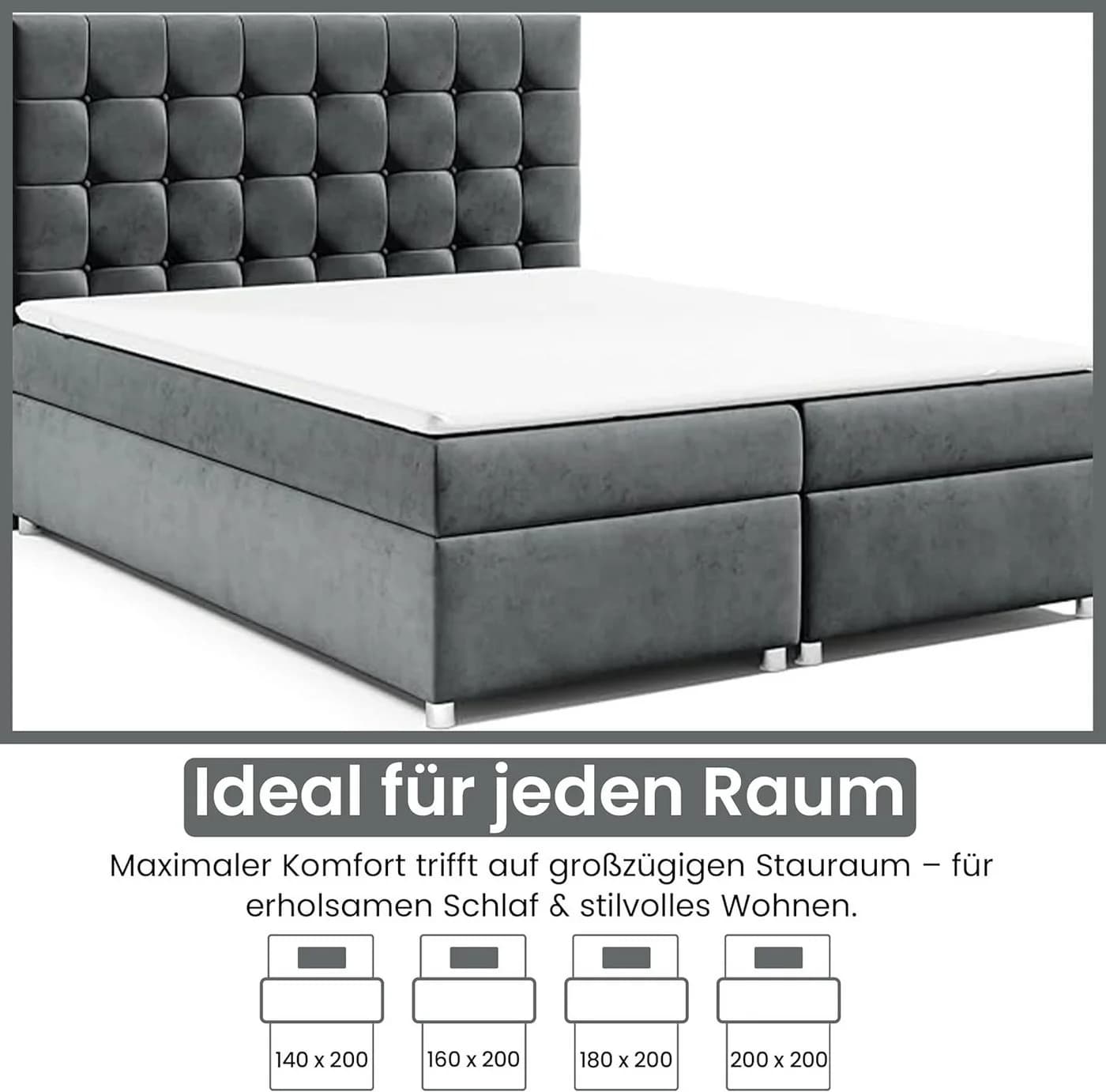 Best for Home Boxspringbett Trinity K-9 mit Bettkasten & Topper grau - Bild 4