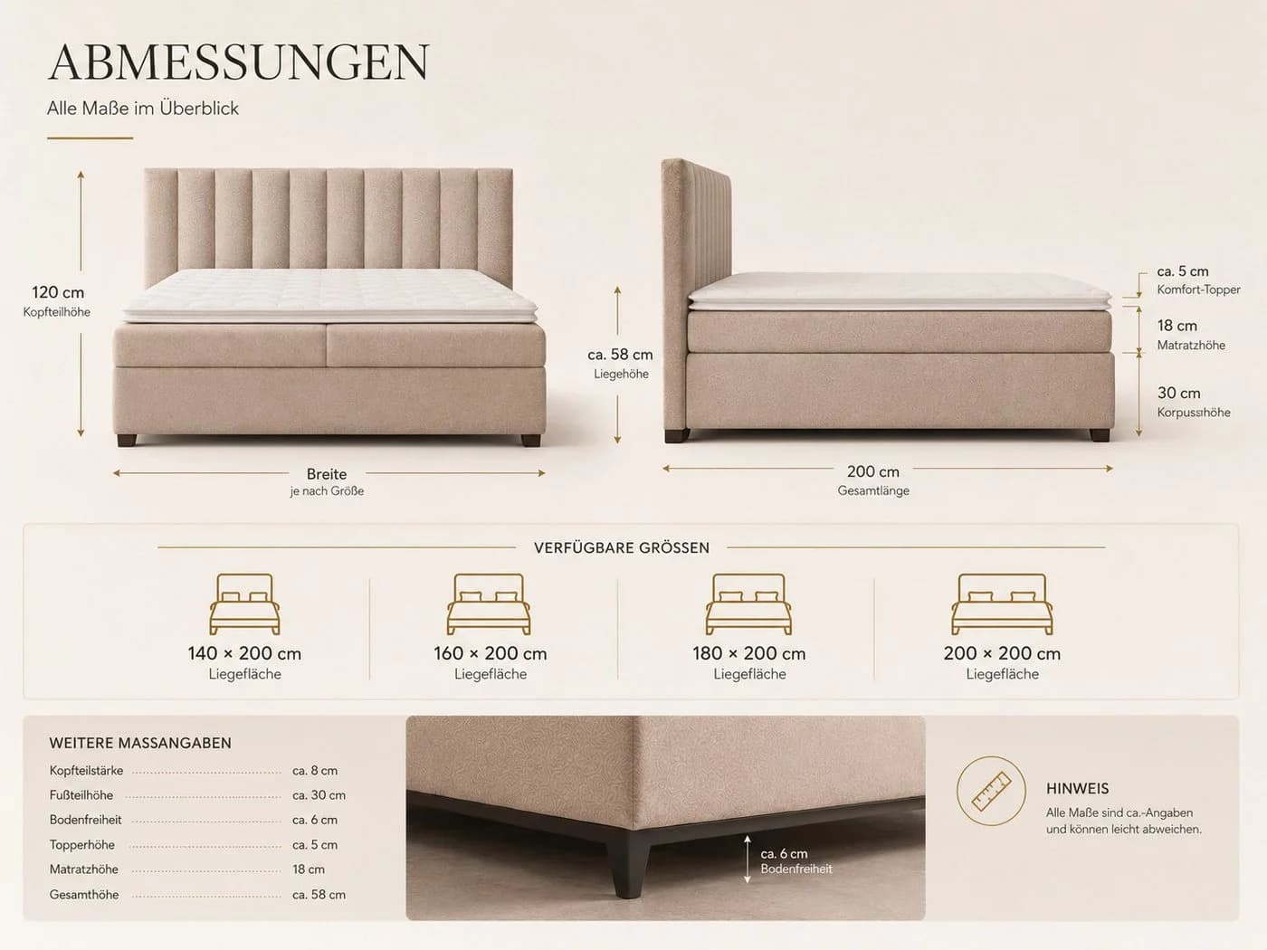 Best for Home Boxspringbett Trinity K-10 mit Bettkästen & Topper Beige - Bild 4