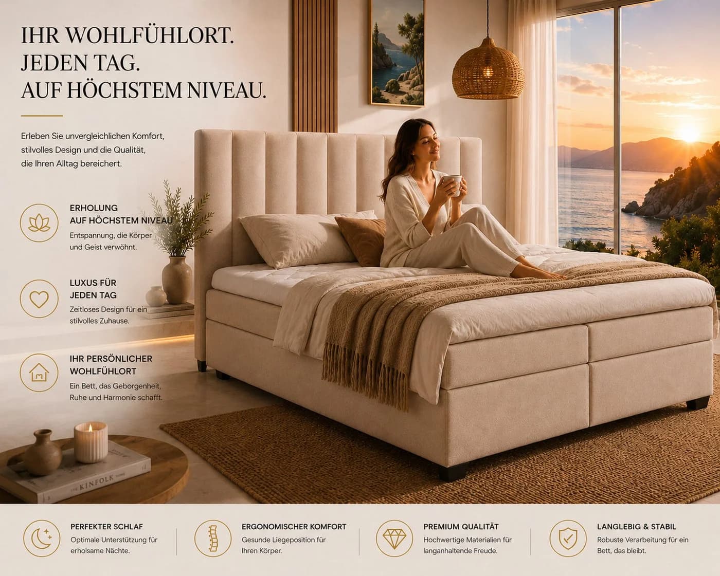 Best for Home Boxspringbett Trinity K-10 mit Bettkästen & Topper Beige - Bild 5