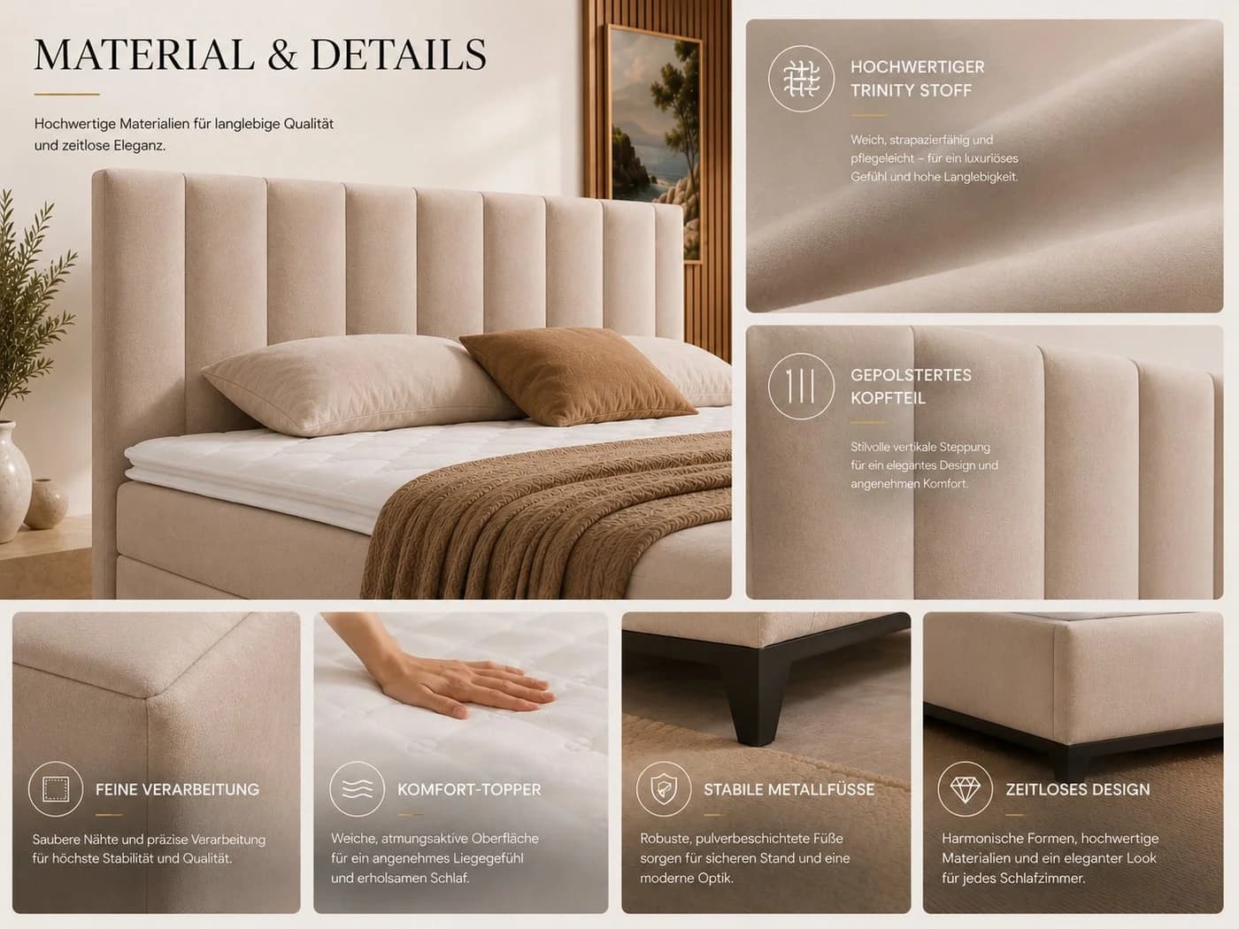 Best for Home Boxspringbett Trinity K-10 mit Bettkästen & Topper Beige - Bild 5