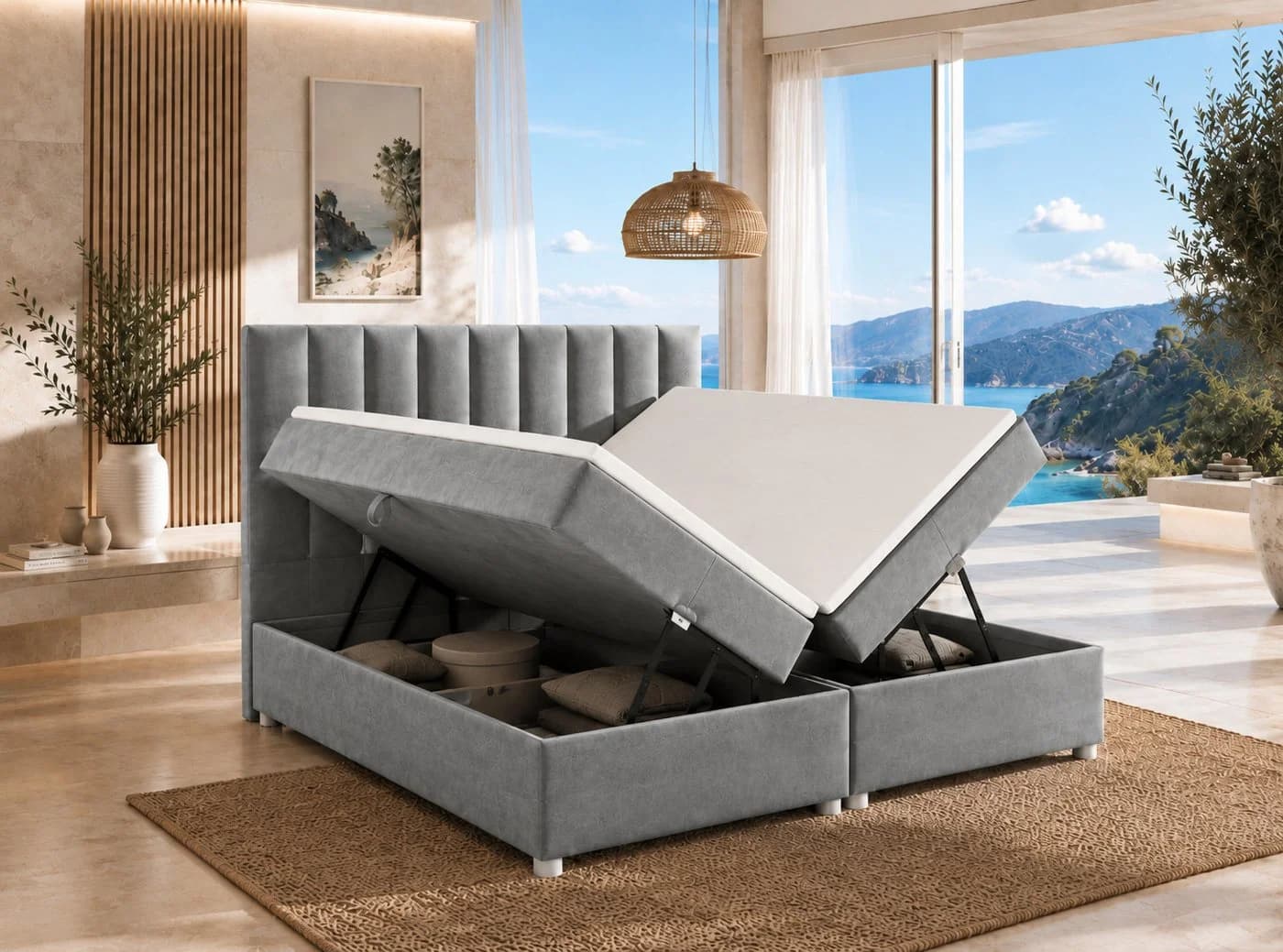 Best for Home Boxspringbett Trinity K-10 mit Bettkasten und Topper Grau
