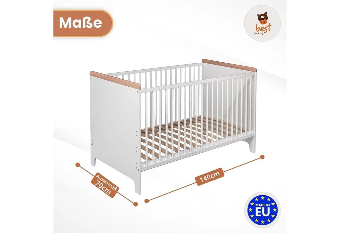 Best for Kids Kinderbett 2-in-1 Buchenholz mit Matratze