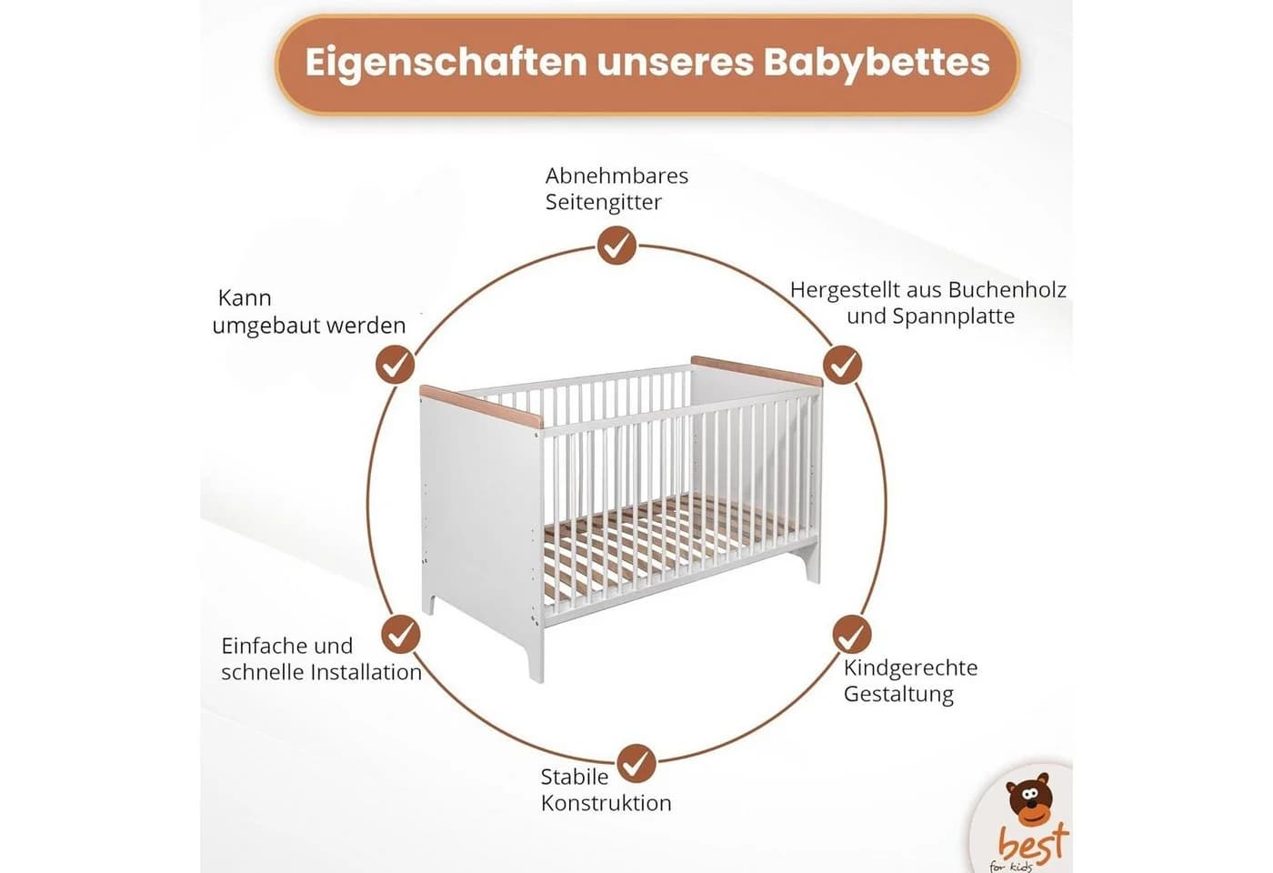 Best for Kids Kinderbett 2-in-1 Buchenholz mit Matratze - Bild 5
