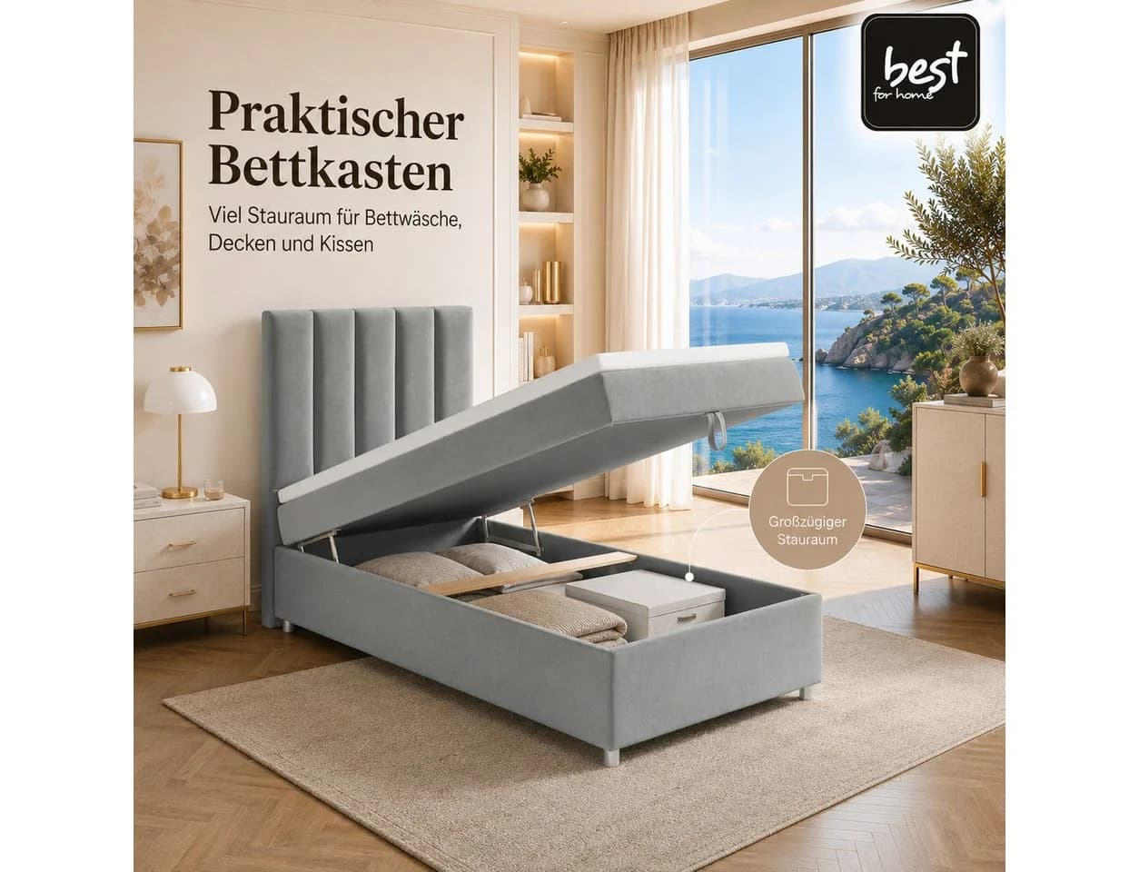 Best for Home Boxspringbett Trinity K-10 mit Stauraum & Topper Grau