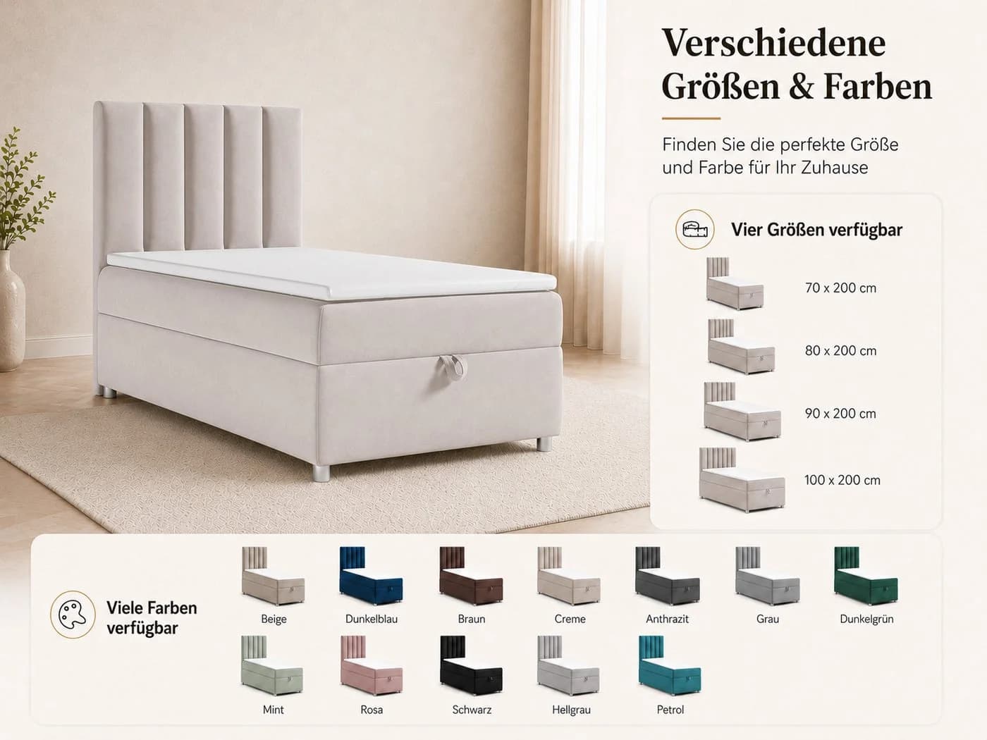 Best for Home Boxspringbett Trinity K-10 Single mit Bettkasten & Topper - Bild 3