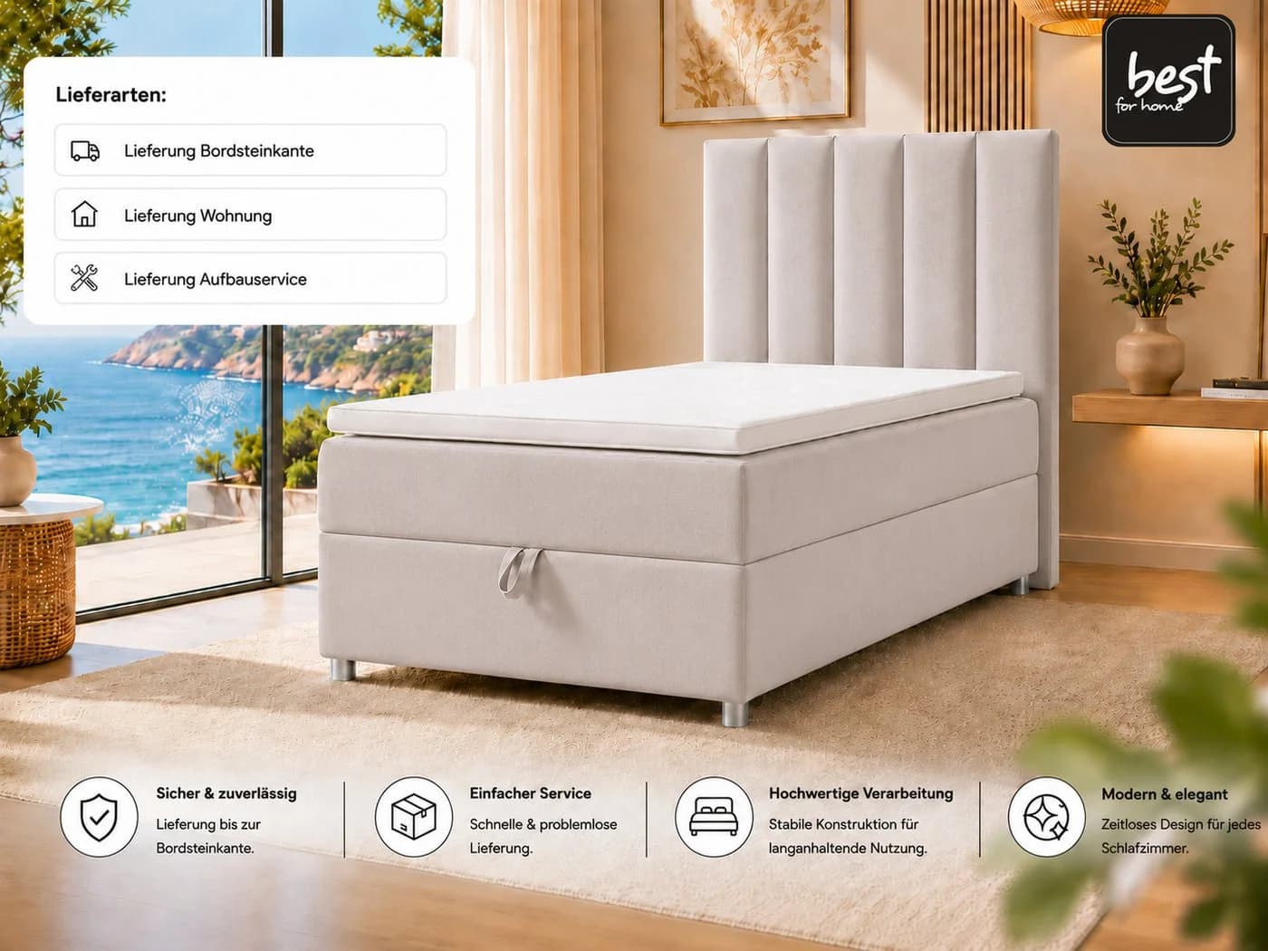 Best for Home Boxspringbett Trinity K-10 Single mit Bettkasten & Topper - Bild 5