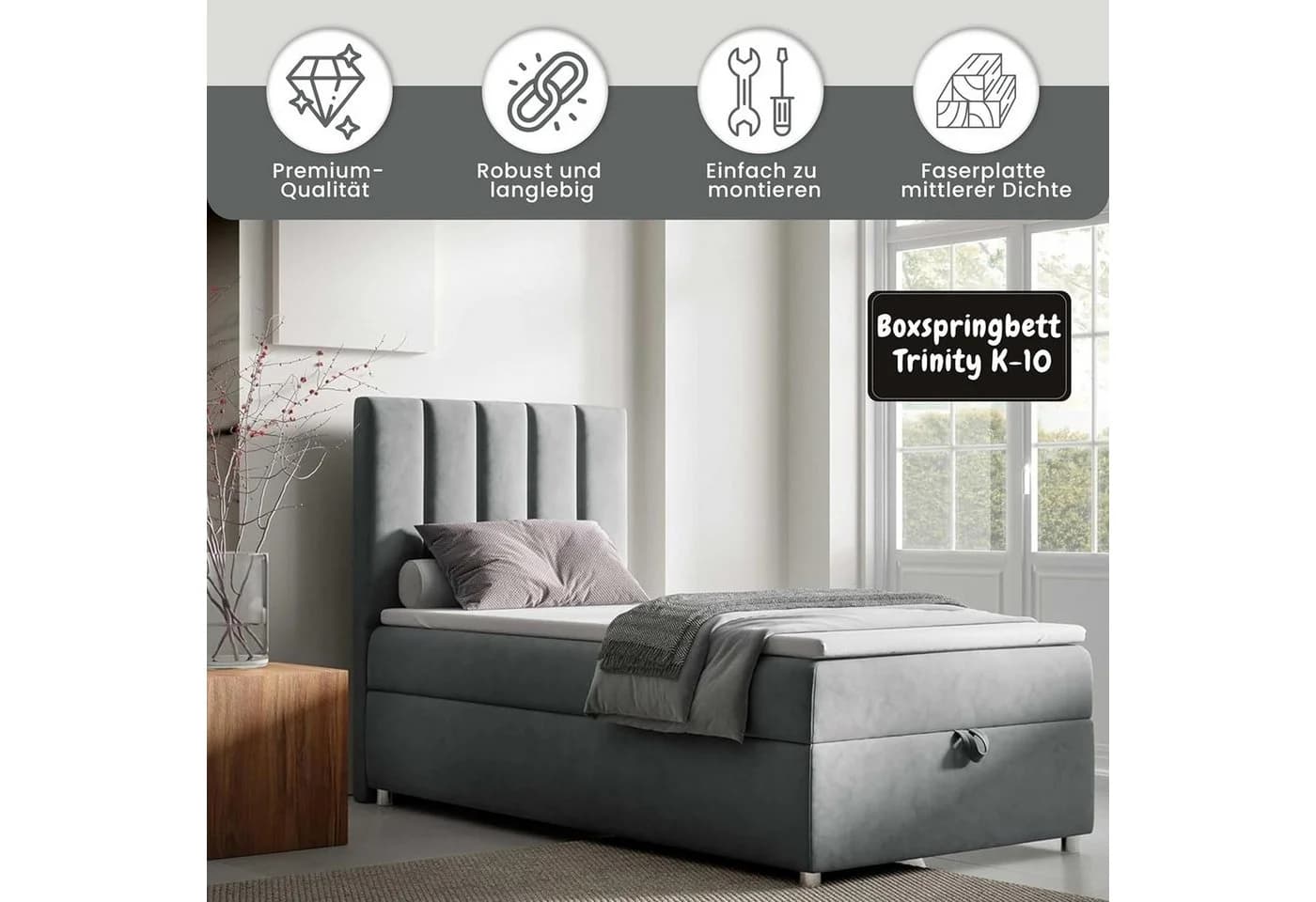 Best for Home Boxspringbett Trinity K-10 mit Bettkasten Grau