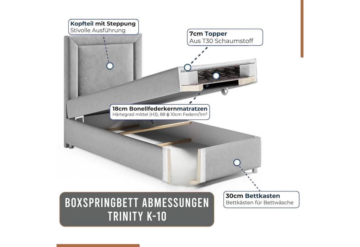 Best for Home Boxspringbett Trinity K-10 mit Bettkasten Grau - Bild 3