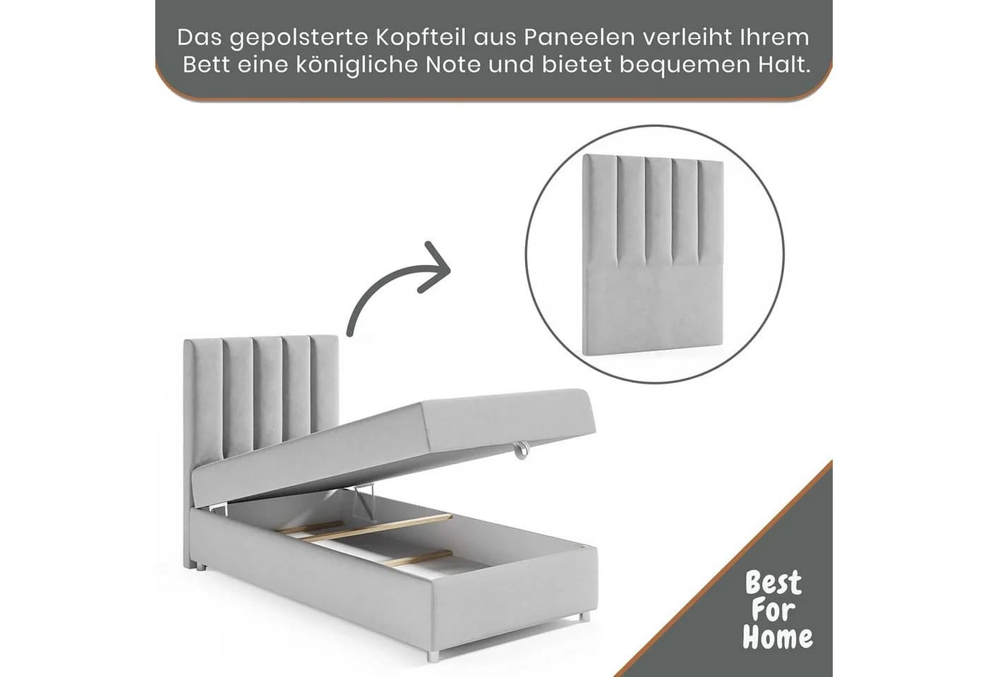 Best for Home Boxspringbett Trinity K-10 mit Bettkasten Grau - Bild 5