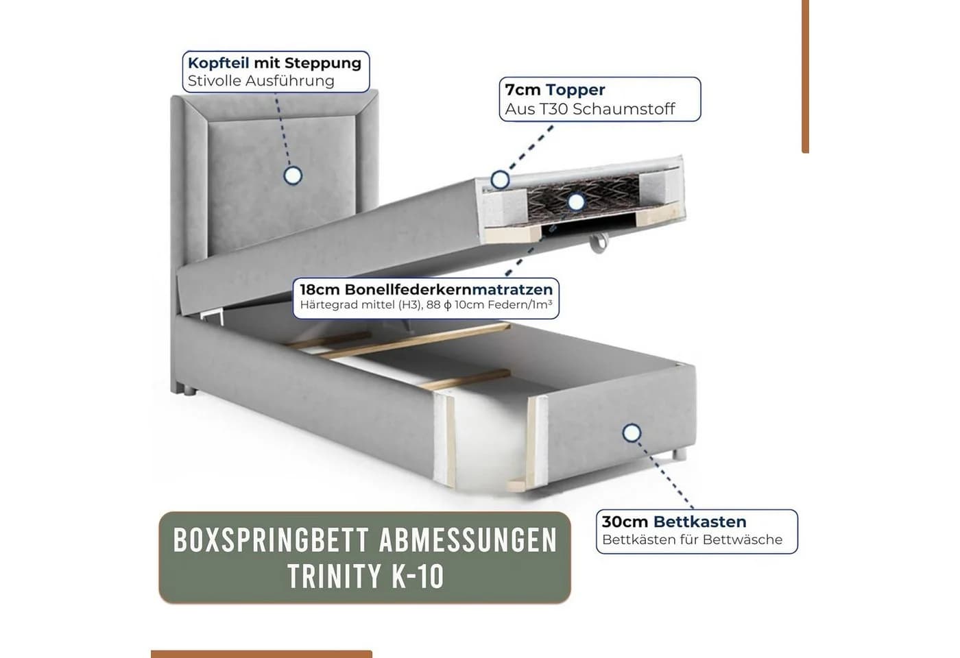 Best for Home Boxspringbett Trinity K-10 mit Bettkasten und Topper - Bild 3