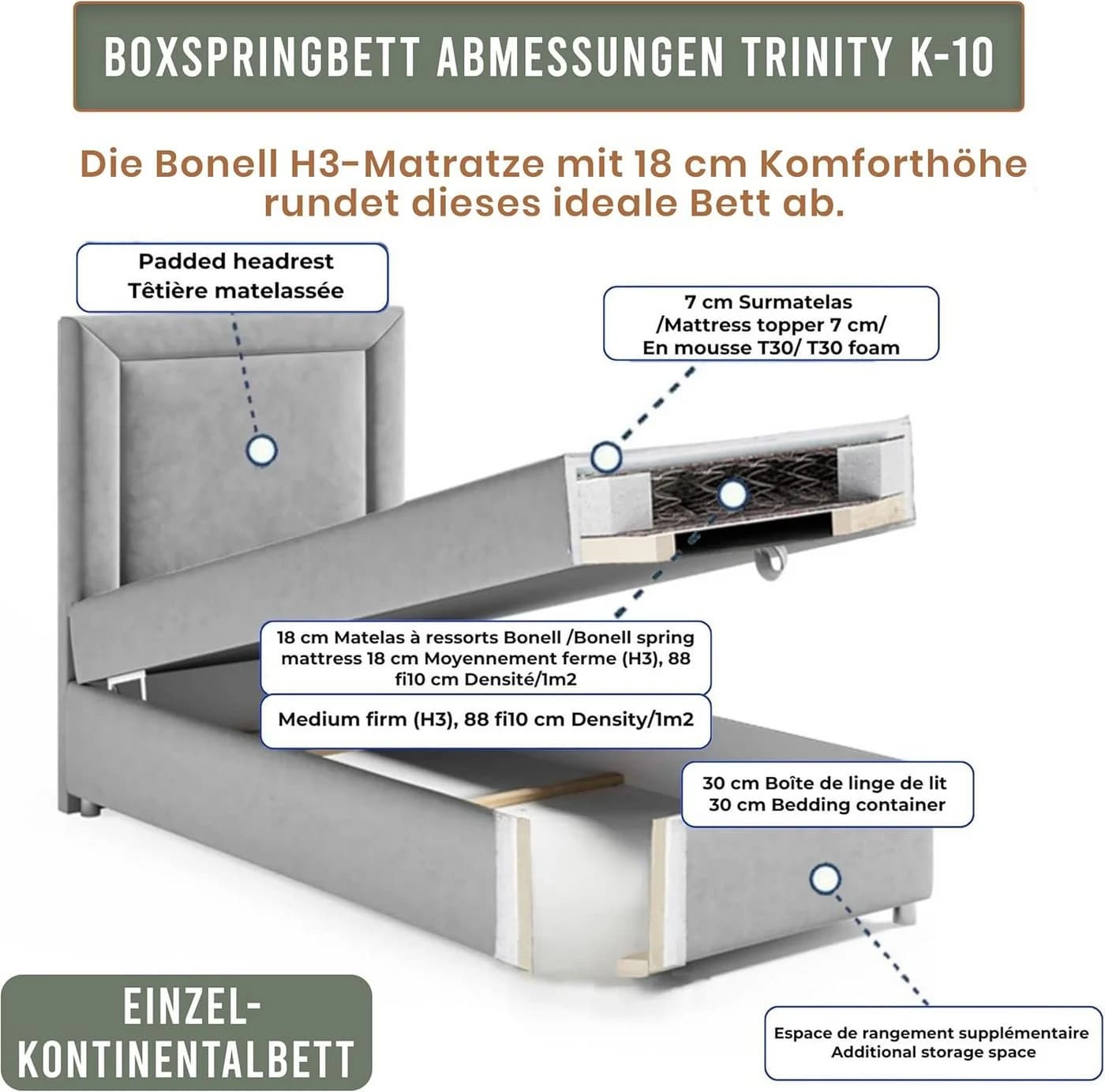 Best for Home Boxspringbett Trinity K-10 mit Bettkasten und Topper - Bild 4