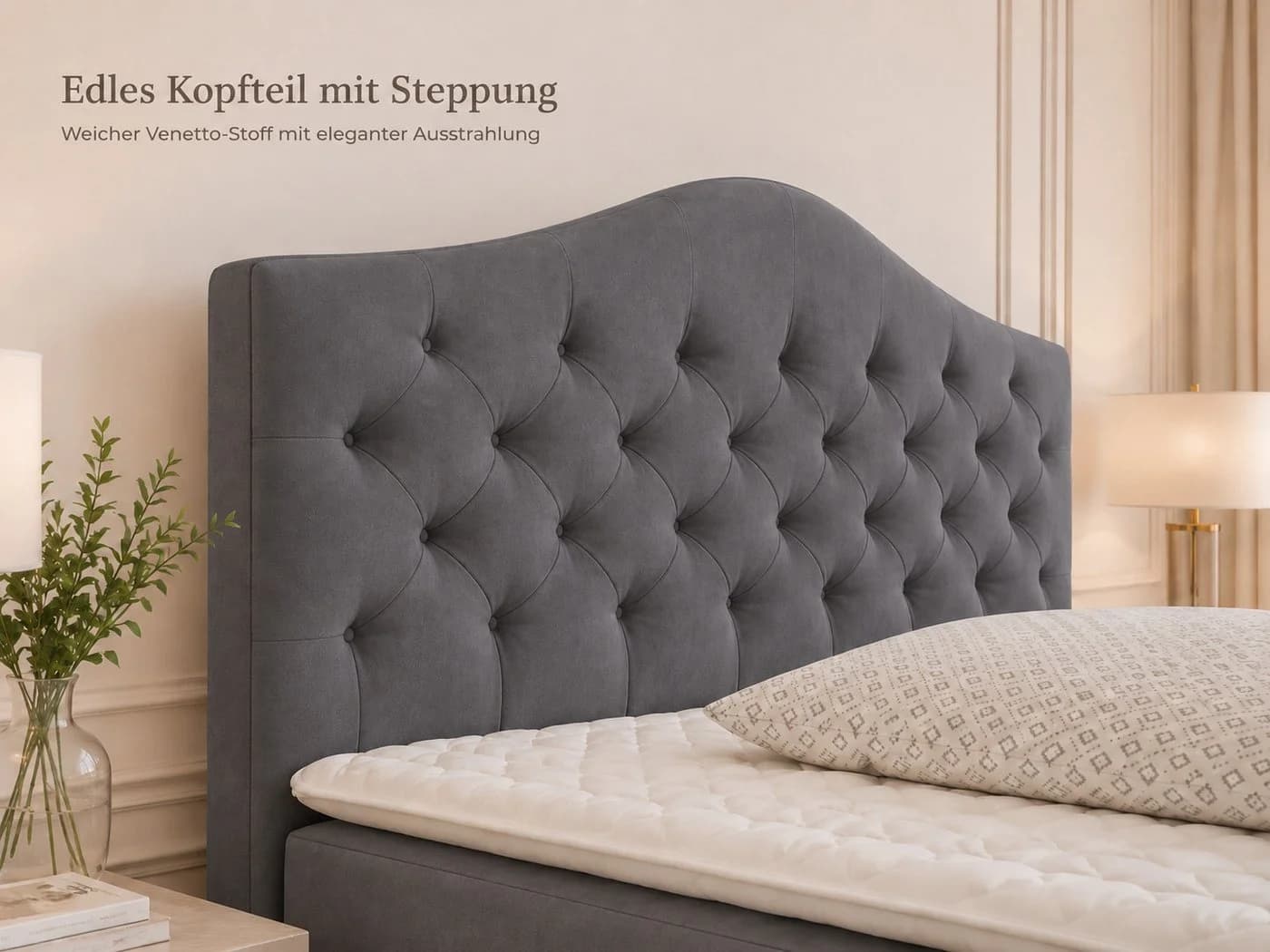 Best for Home Boxspringbett Glamour grau mit Bonellfederkern & Topper - Bild 4