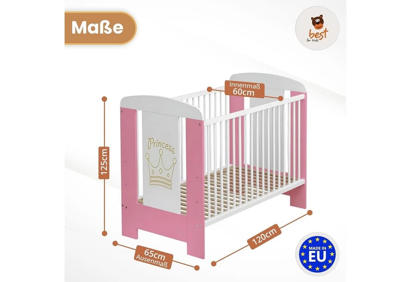Best for Kids Babybett 120x60 cm mit 3 herausnehmbaren Schlupfsprossen - Bild 5