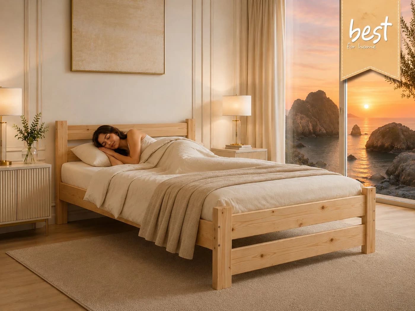 Best for Home Massivholzbett Kiefernholz naturbelassen mit Lattenrost