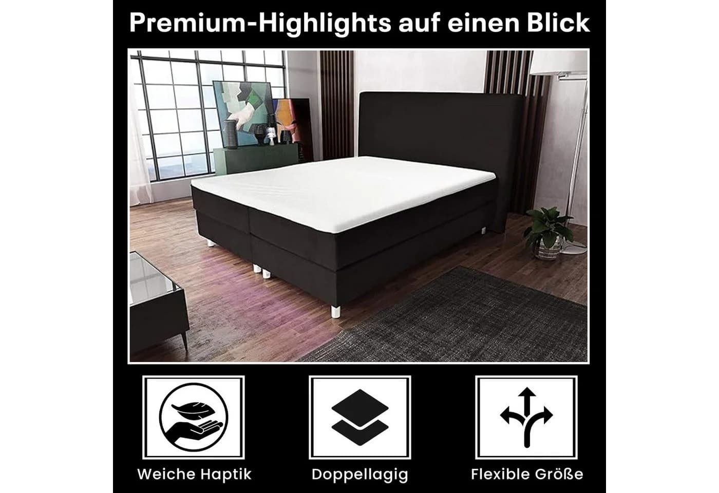 Best for Home Boxspringbett Amelia Schwarz mit Topper