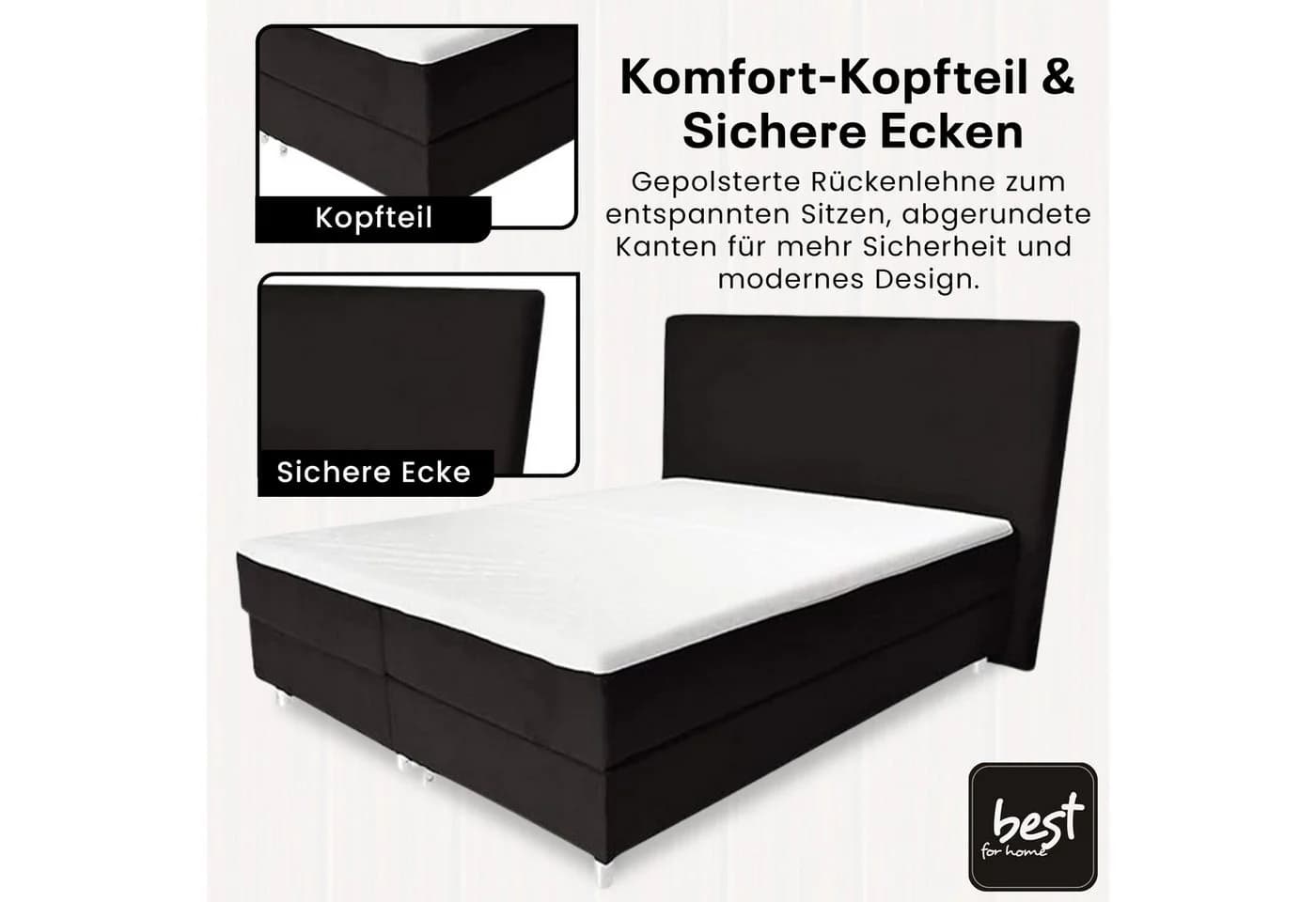 Best for Home Boxspringbett Amelia Schwarz mit Topper - Bild 3