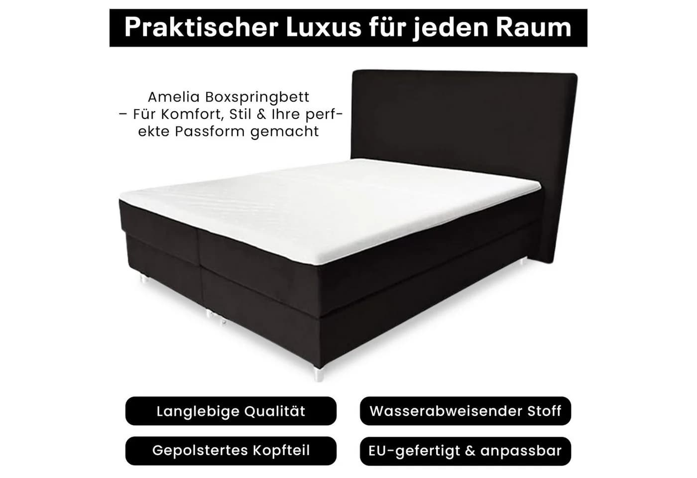 Best for Home Boxspringbett Amelia Schwarz mit Topper - Bild 5